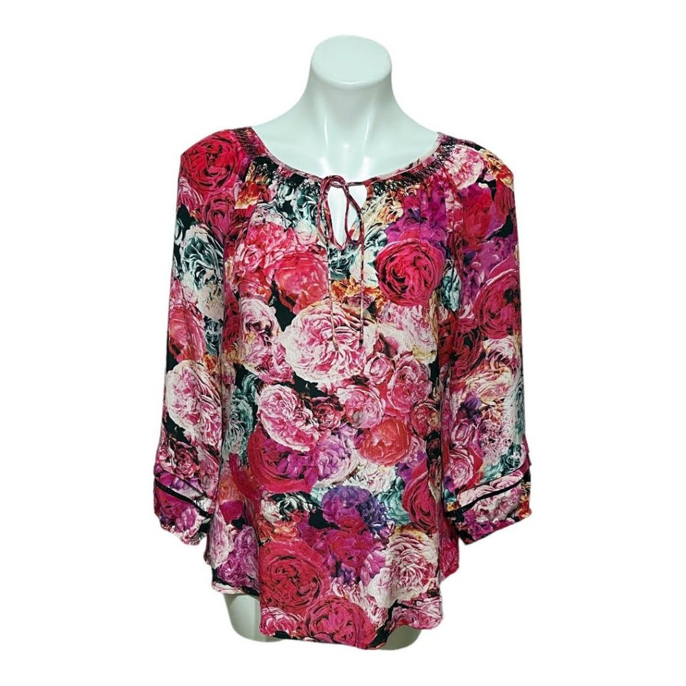 Vanessa Virginia Anthropologie Medium Long Sleeve Floral Print Silk Blouse
